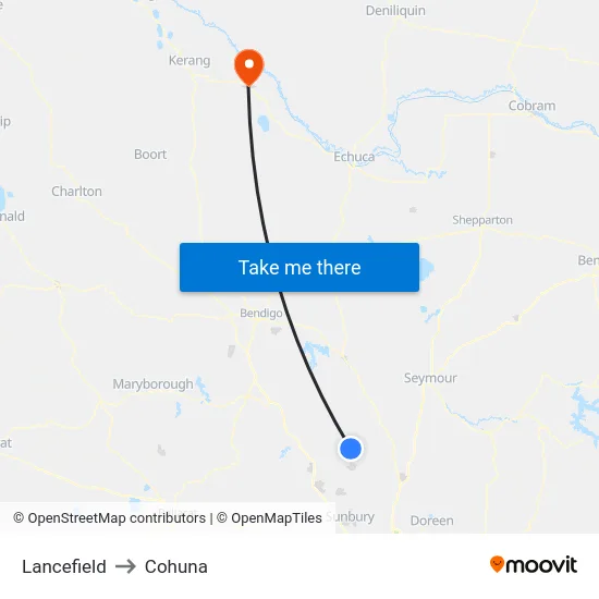 Lancefield to Cohuna map