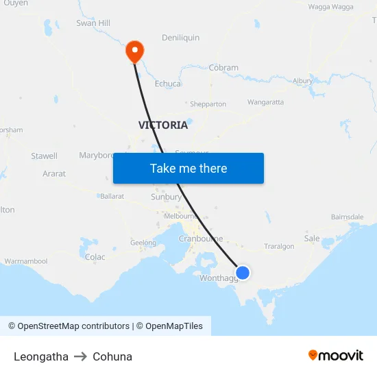 Leongatha to Cohuna map