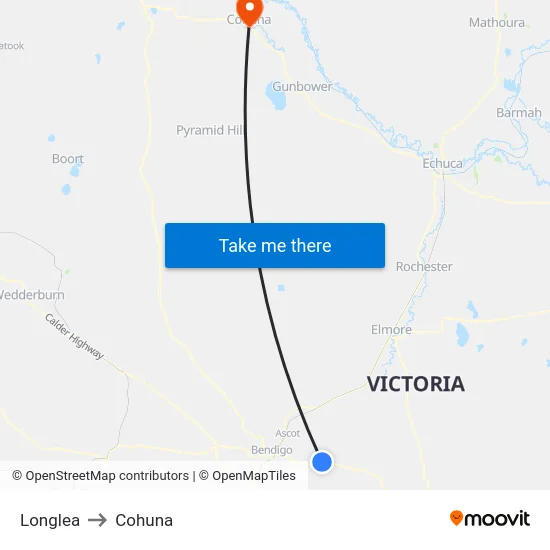 Longlea to Cohuna map
