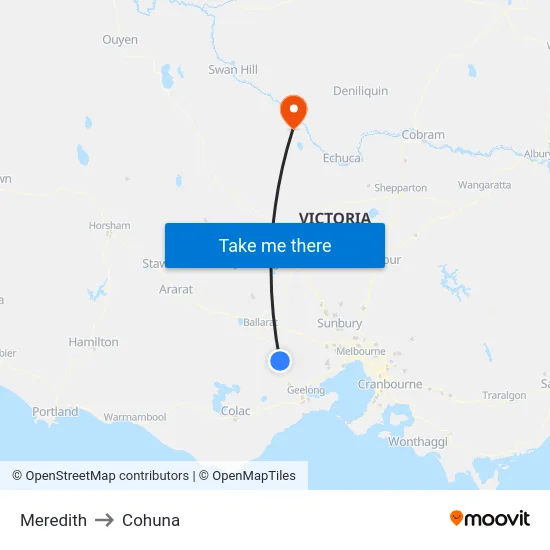 Meredith to Cohuna map