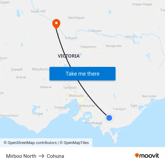 Mirboo North to Cohuna map