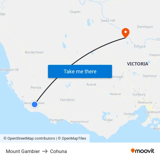 Mount Gambier to Cohuna map