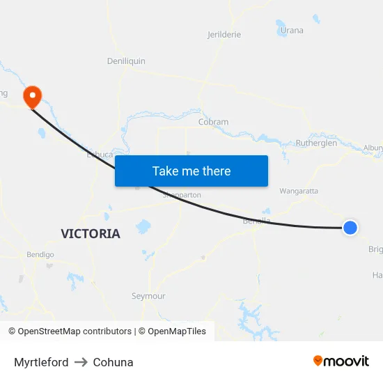 Myrtleford to Cohuna map