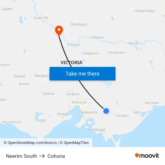 Neerim South to Cohuna map