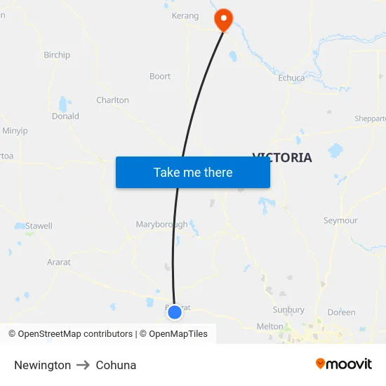 Newington to Cohuna map