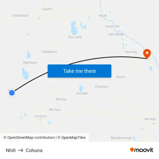 Nhill to Cohuna map