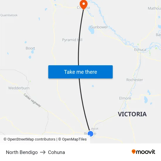 North Bendigo to Cohuna map