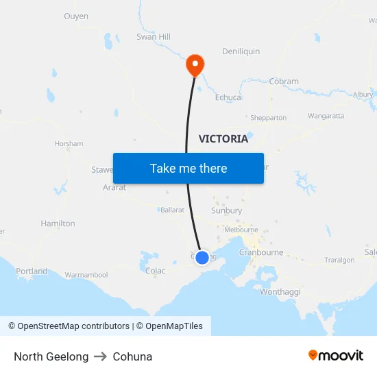 North Geelong to Cohuna map
