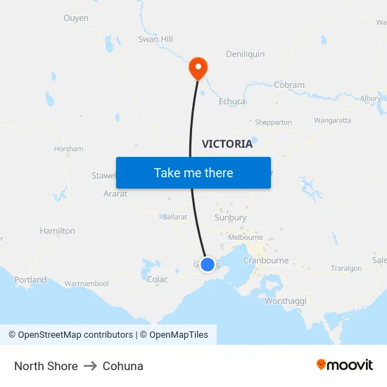 North Shore to Cohuna map