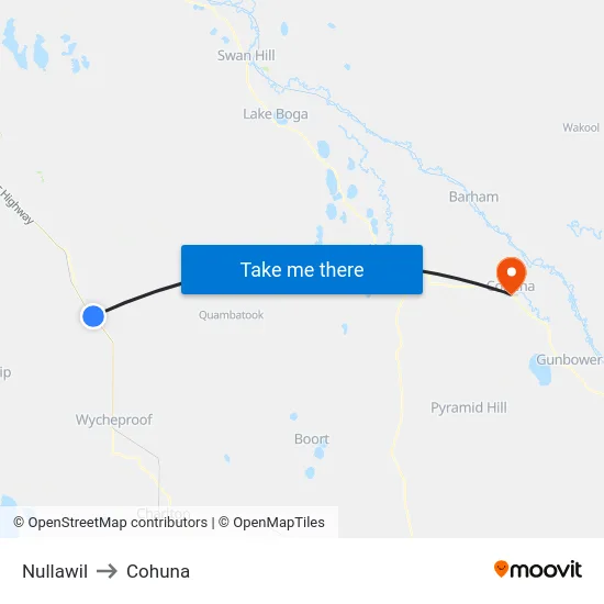 Nullawil to Cohuna map