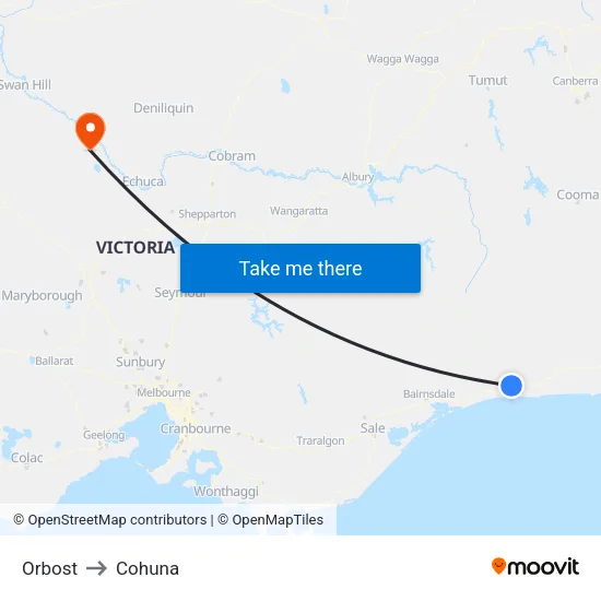 Orbost to Cohuna map
