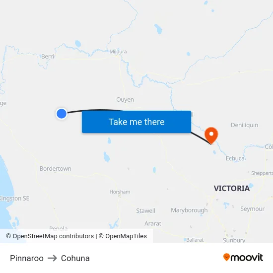 Pinnaroo to Cohuna map