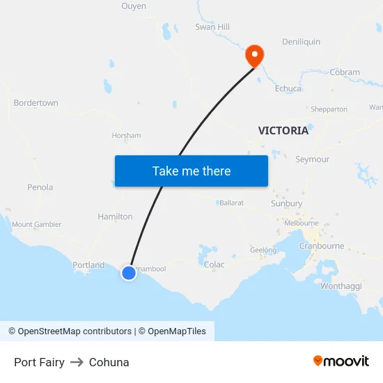 Port Fairy to Cohuna map