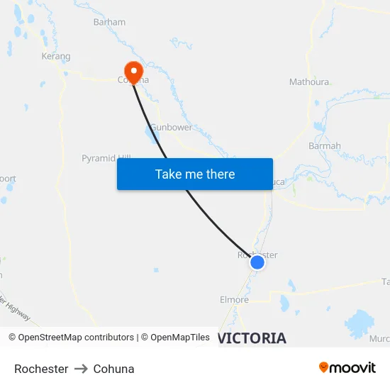 Rochester to Cohuna map