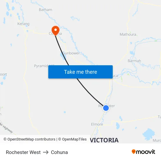 Rochester West to Cohuna map