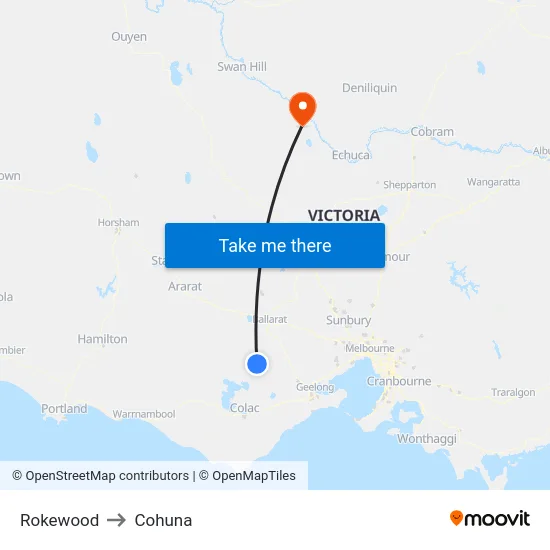 Rokewood to Cohuna map