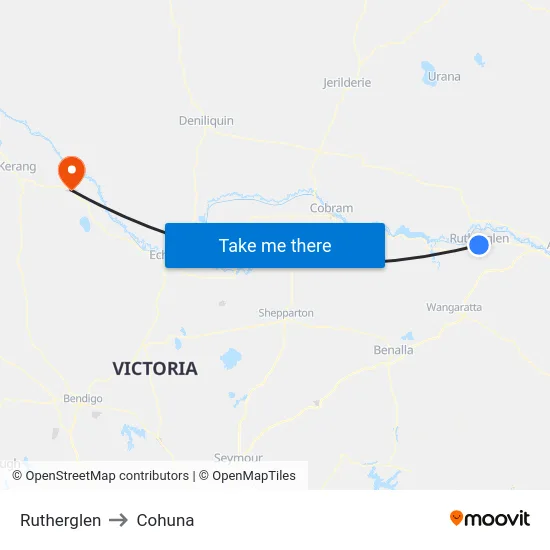 Rutherglen to Cohuna map