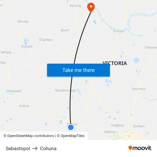 Sebastopol to Cohuna map