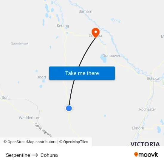 Serpentine to Cohuna map
