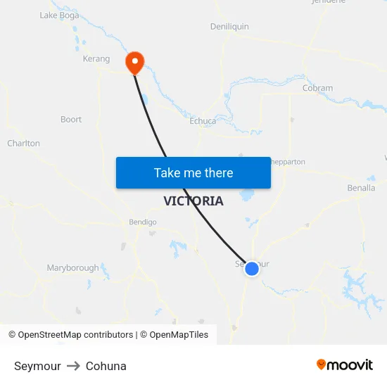 Seymour to Cohuna map