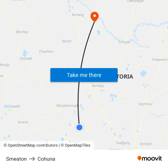 Smeaton to Cohuna map
