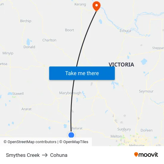 Smythes Creek to Cohuna map