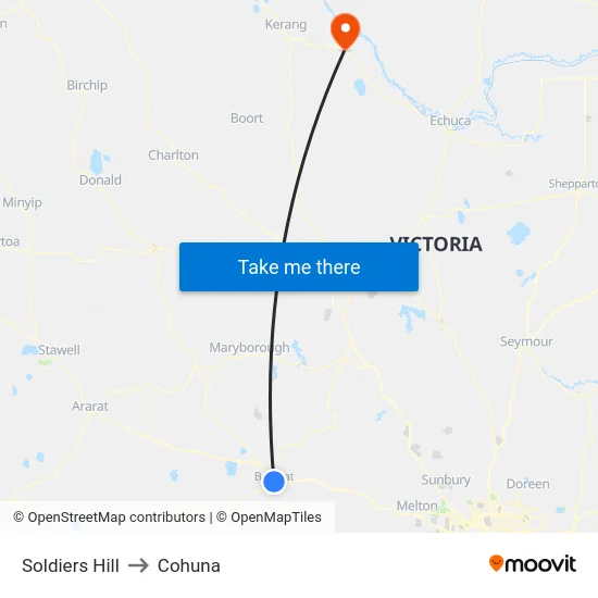 Soldiers Hill to Cohuna map