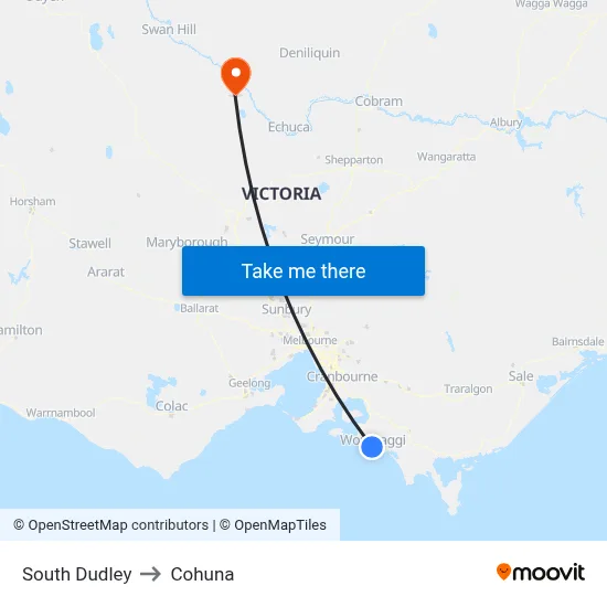 South Dudley to Cohuna map