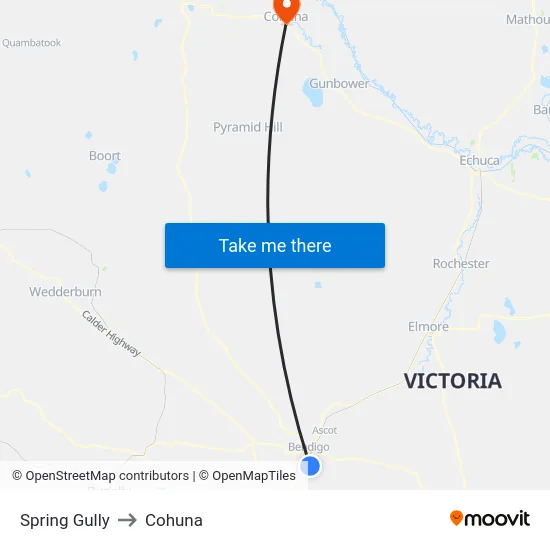 Spring Gully to Cohuna map