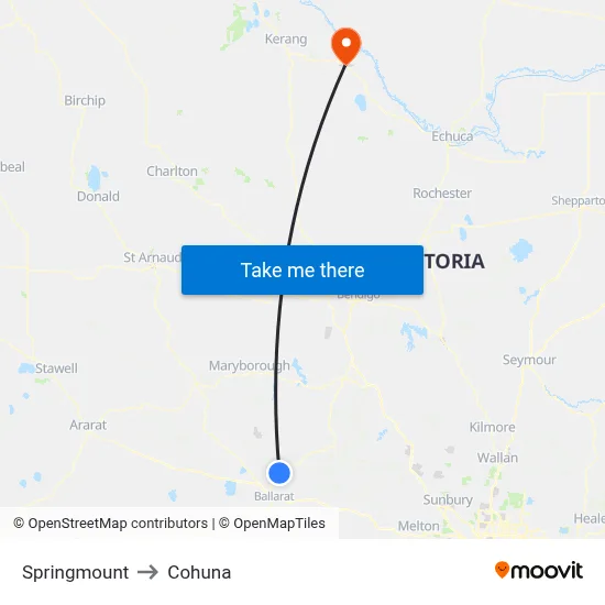 Springmount to Cohuna map