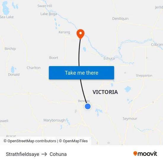 Strathfieldsaye to Cohuna map