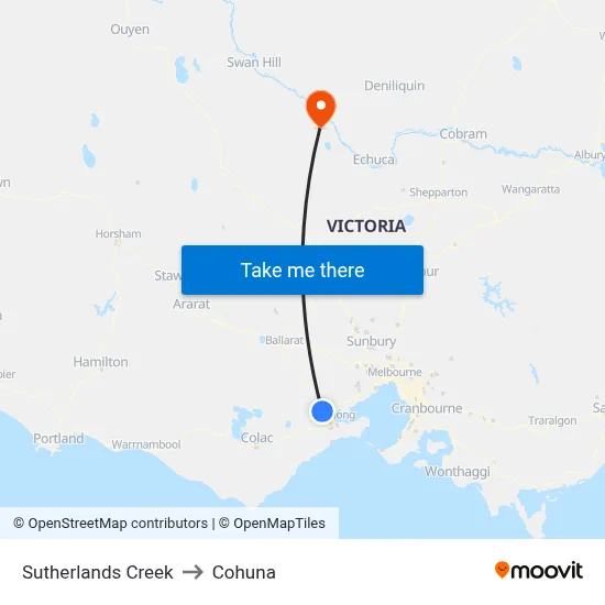 Sutherlands Creek to Cohuna map