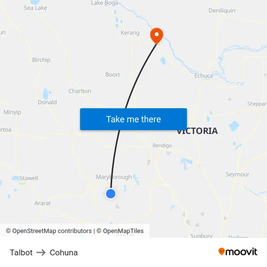 Talbot to Cohuna map