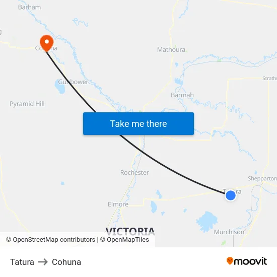 Tatura to Cohuna map