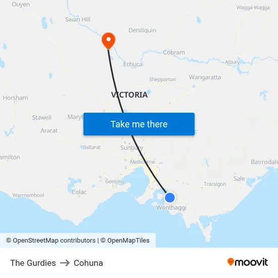 The Gurdies to Cohuna map