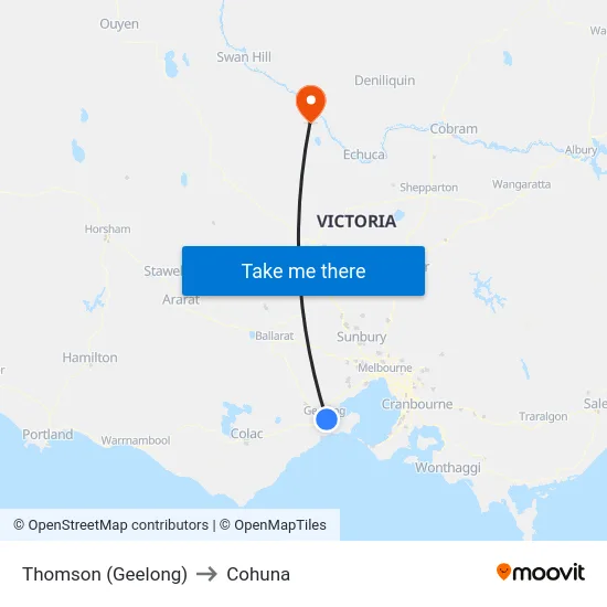 Thomson (Geelong) to Cohuna map