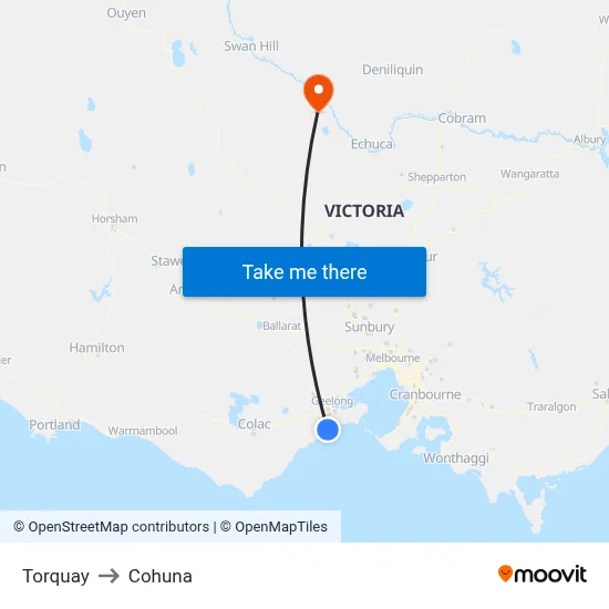 Torquay to Cohuna map
