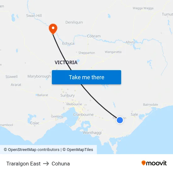 Traralgon East to Cohuna map