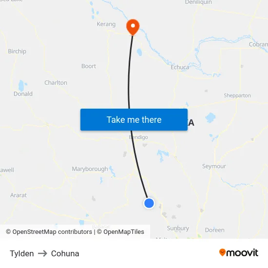 Tylden to Cohuna map