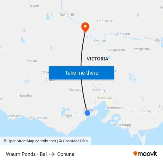 Waurn Ponds - Bal to Cohuna map