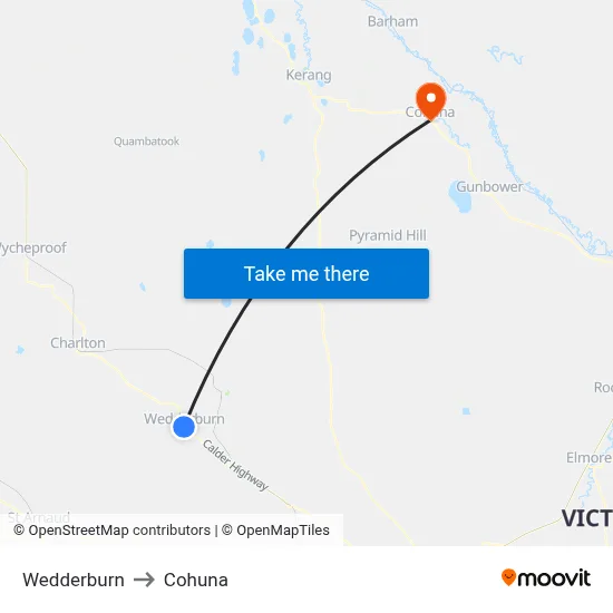 Wedderburn to Cohuna map