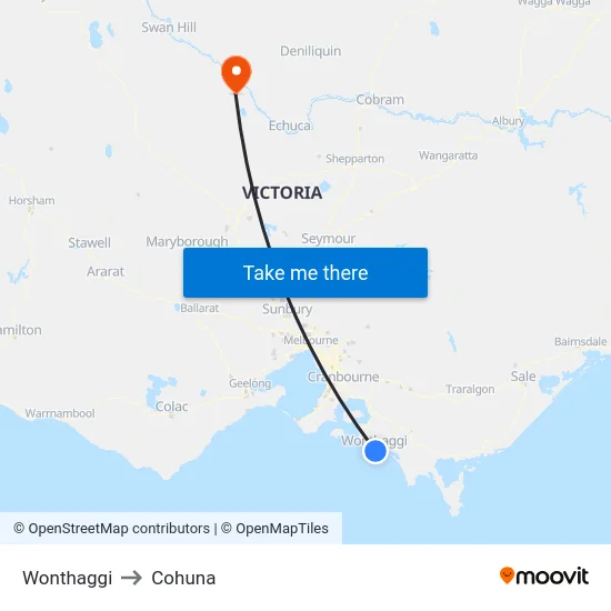 Wonthaggi to Cohuna map