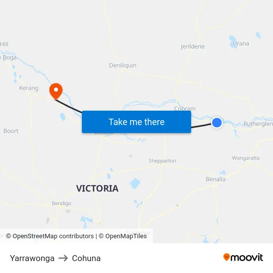 Yarrawonga to Cohuna map