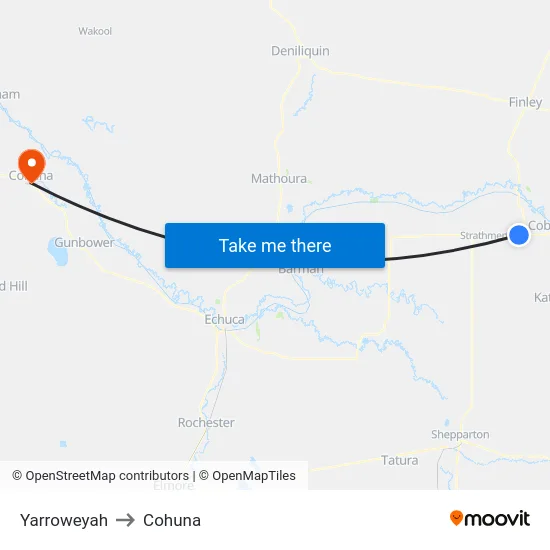 Yarroweyah to Cohuna map