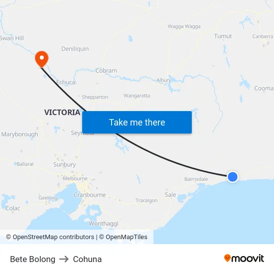 Bete Bolong to Cohuna map