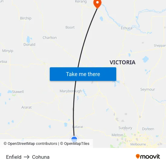 Enfield to Cohuna map