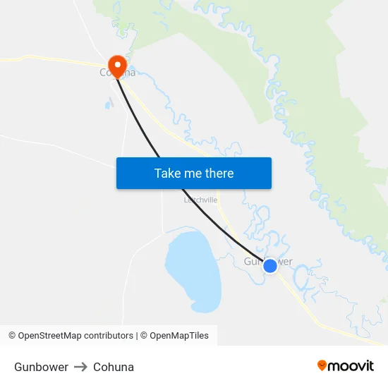 Gunbower to Cohuna map