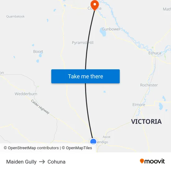 Maiden Gully to Cohuna map