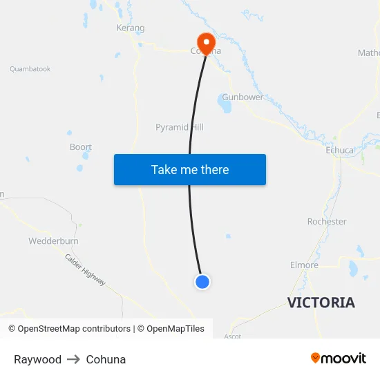 Raywood to Cohuna map