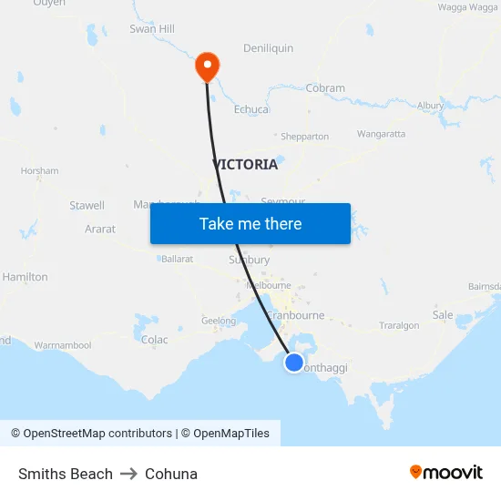 Smiths Beach to Cohuna map